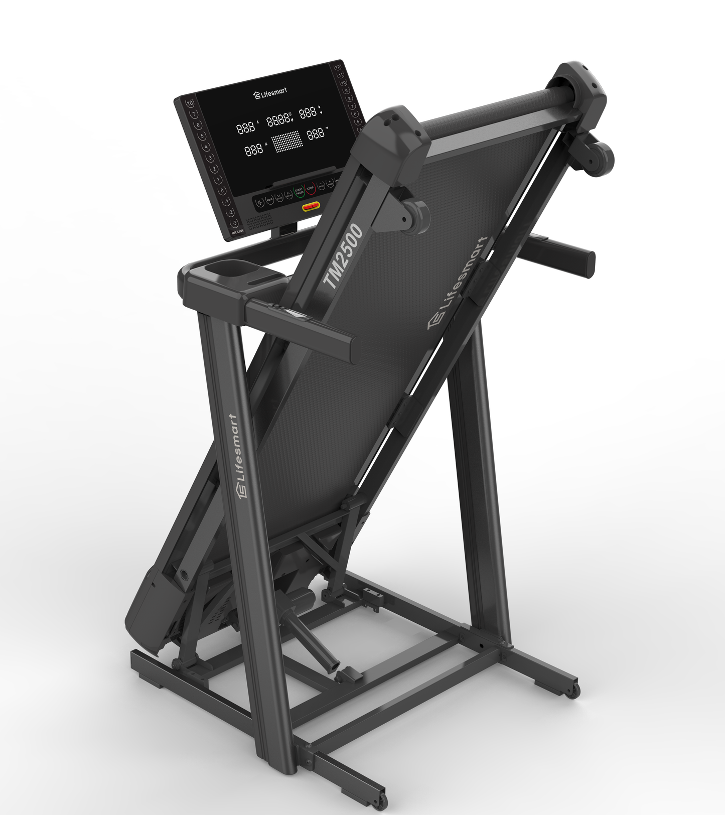 Lifesmart TM2500 PowerTouch™ Treadmill folded side view on white background