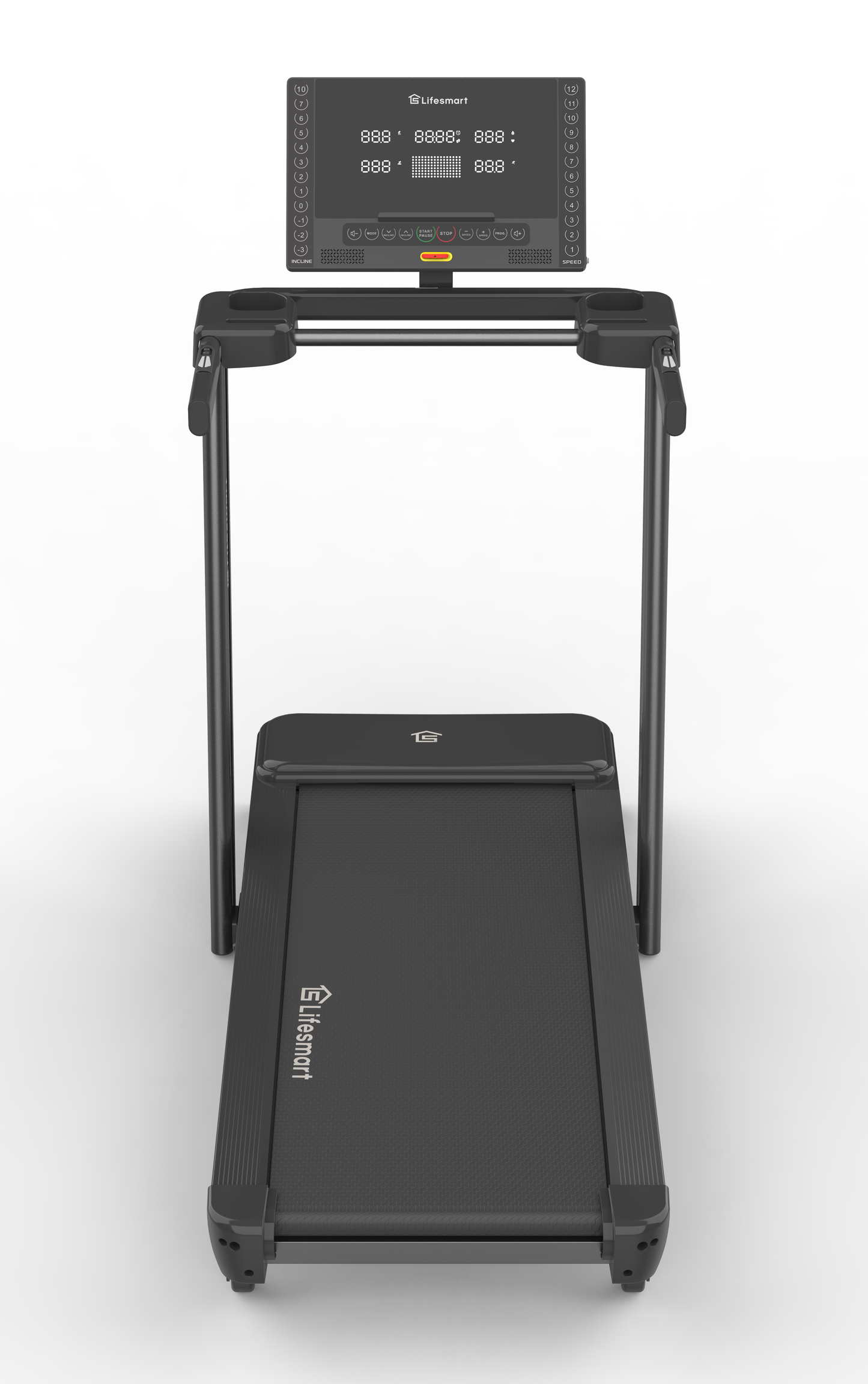 LifeSmart TM2500 treadmill screen with black running deck.