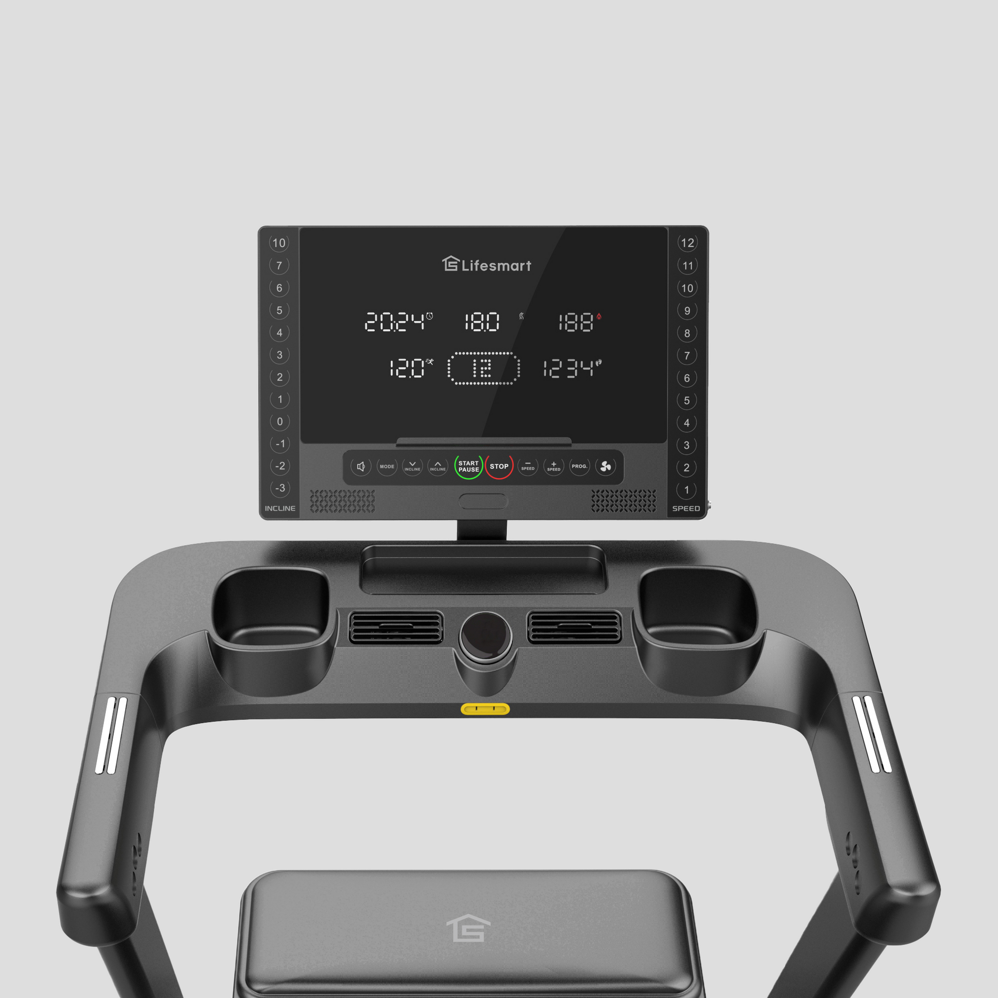 Lifesmart TM3000 PowerTouch Treadmill with digital display screen on a gray background