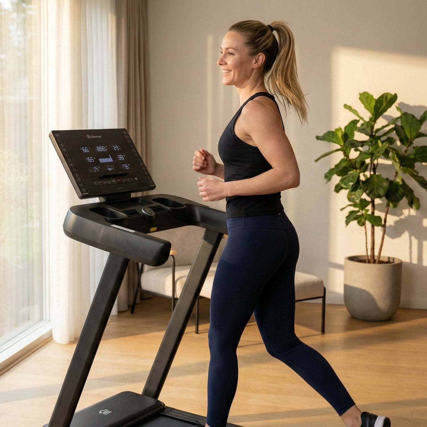 Woman jogging on the Lifesmart TM3000C Treadmill